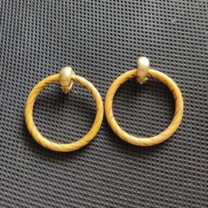Vintage Elegant Gold and Brown Hoop Earrings